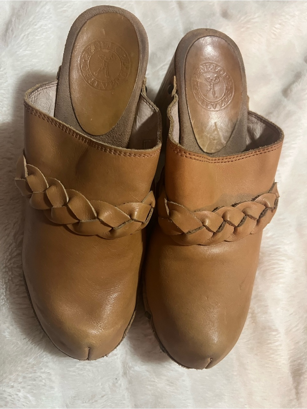 Penelope Chilvers Cognac Braided Leather Mule Clogs